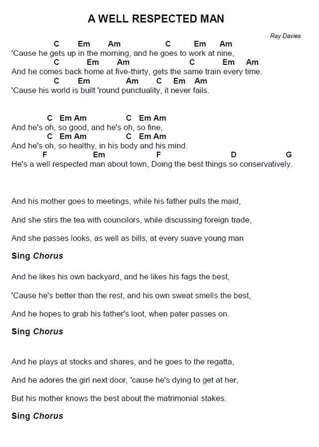 A Well Respected Man lyrics and chords