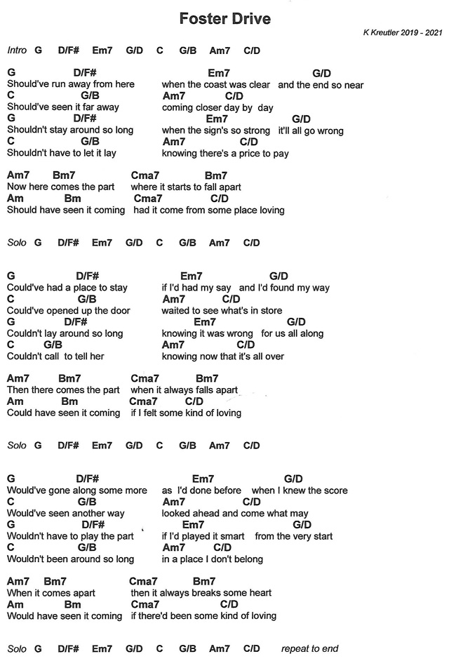 Foster Drive lyrics and chords